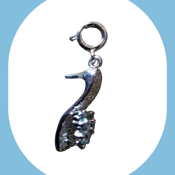 Sterling Silver High Heel Shoe Charm Accented With Blue Gem NEW - Picture 3 of 6